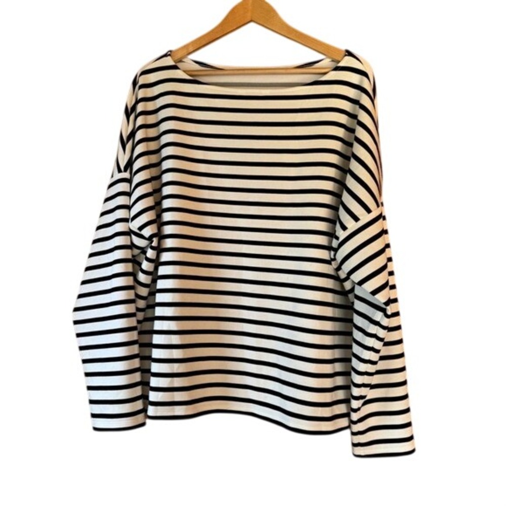 SPANX Top Long Sleeved Boat Neck Black and White Striped 3X